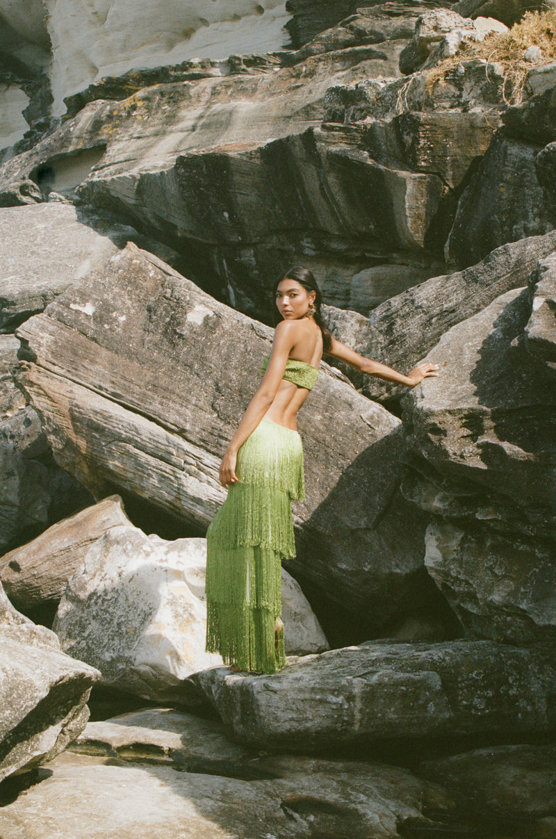 Señorita Green Maxi Skirt and Bandeau Top Set
