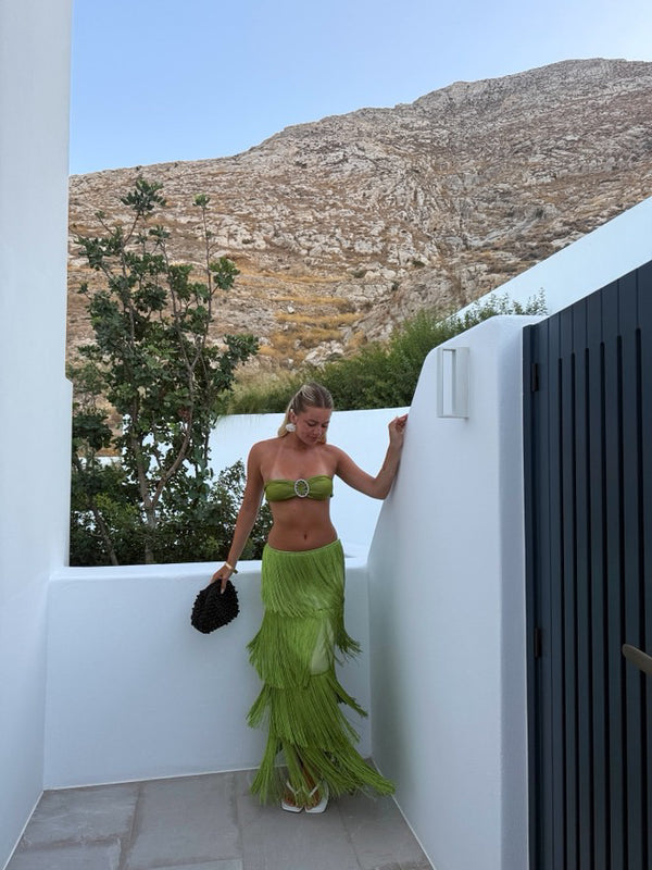Señorita Green Maxi Skirt and Bandeau Top Set